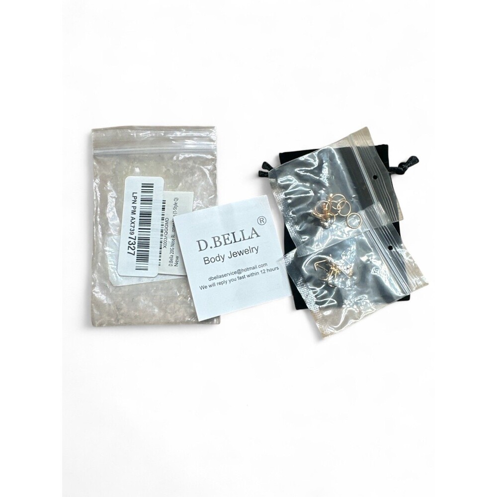 D.Bella Nose Rings Hoops 18pc Gold Tone 20G Studs New in Gift Pouch